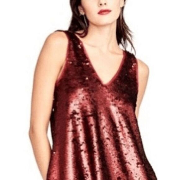 NEW Rachel Rachel Roy Womens Small Red Sequinned Sleeveless Top - Picture 1 of 6
